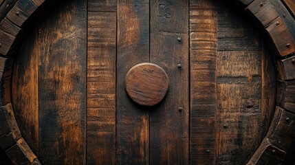 Fototapeta premium Weathered wooden barrel background with visible rings and textures, ideal for a vintage or rustic theme.