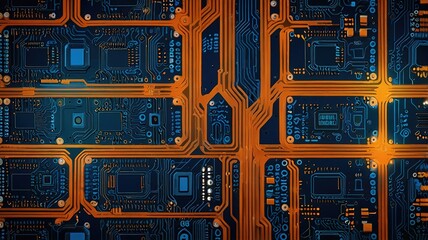 Orange, blue technology background/Orange and blue technology background circuit board and code