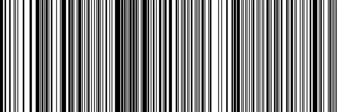 Black and white bar code seamless pattern. Simple vector illustration. 2 bit bg with irregular thin and thick lines