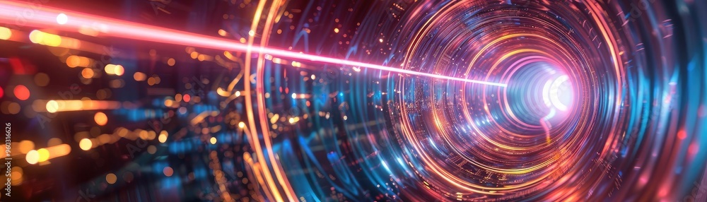 Poster futuristic light tunnel showcasing vibrant colors and dynamic patterns. perfect for technology and a
