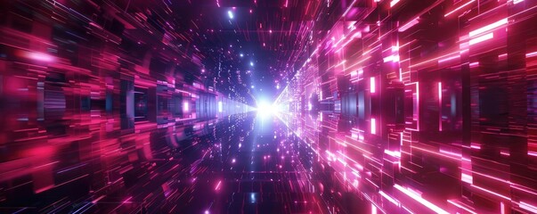 Obraz premium A mesmerizing digital tunnel of light, showcasing vibrant colors and dynamic patterns, evoking a sense of speed and depth.