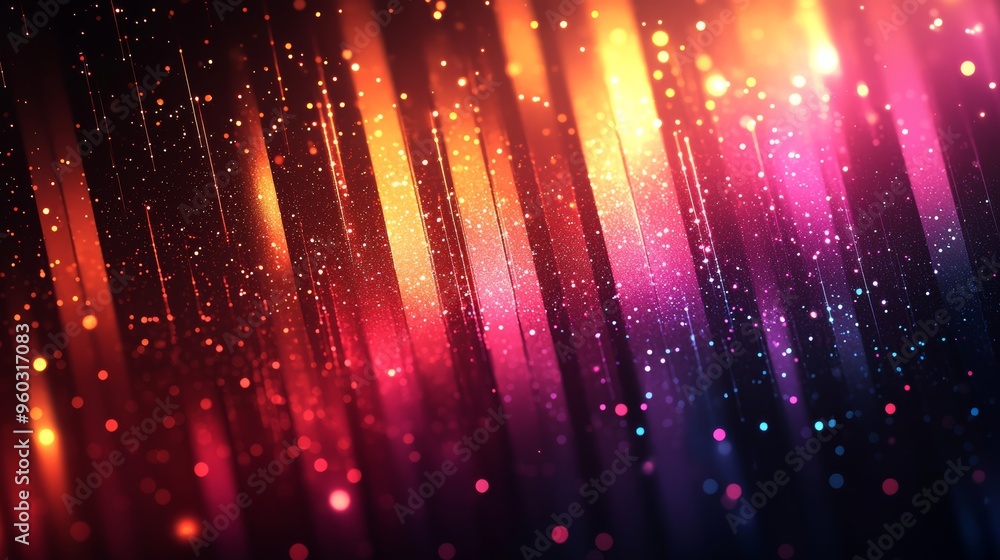 Poster colorful light beams and sparkling particles create an abstract background design for digital art or