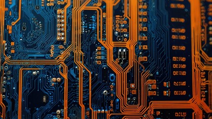 Orange, blue technology background/Orange and blue technology background circuit board and code