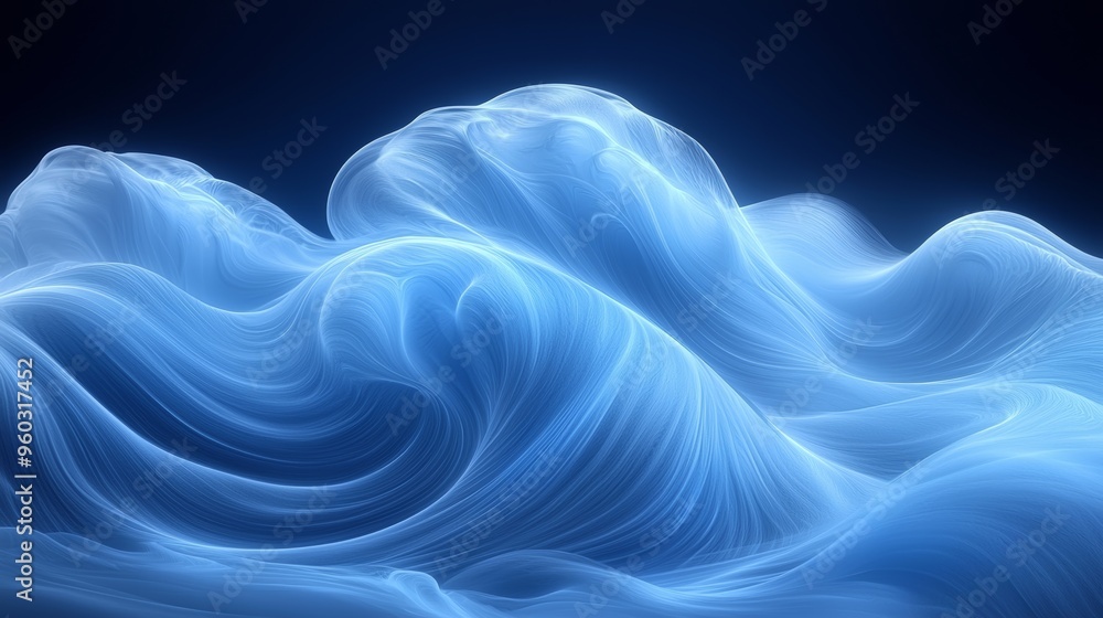 Aufkleber ethereal blue waves gracefully undulating against a dark background in a serene and calming display 