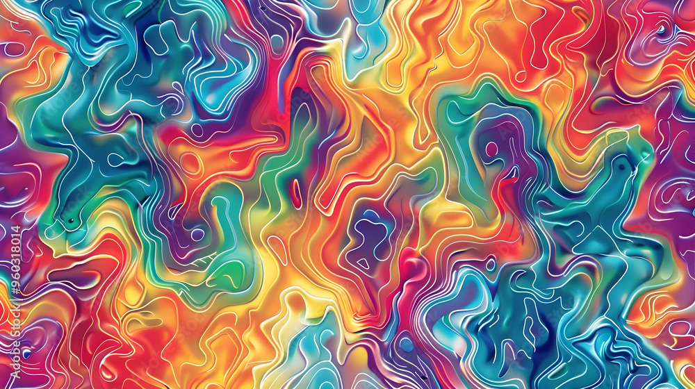 Poster seamless psychedelic rainbow ridged topological map pattern background texture. abstract wavy swirls