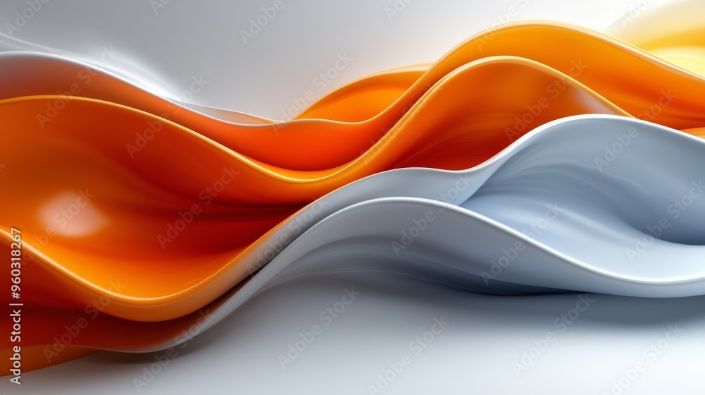 Poster flowing waves of orange and gray create a modern abstract design on a smooth surface in a bright set