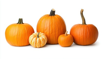 Fototapeta premium A collection of vibrant orange pumpkins of various sizes, perfect for autumn themes and seasonal decorations.