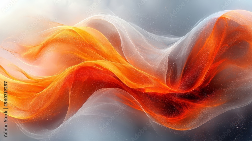 Poster abstract representation of vibrant orange and red flowing elements in a smoky backdrop showcasing ar