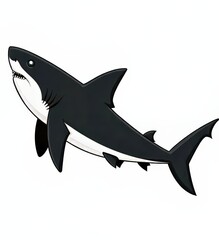Fototapeta premium Illustration of a cartoon black and white shark swimming gracefully.