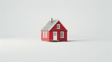 Small red decorative house on a white background. Generative AI