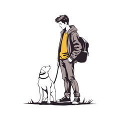 Boy And His Dog Vector Silhouette. pet care illustration