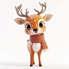 Fototapeta premium 3D Cartoon Cute Funny New Year Deer Isolated on White Background