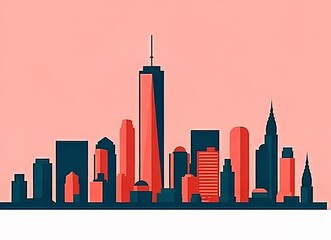 Obraz premium Stylized skyline with urban buildings against a pink backdrop.