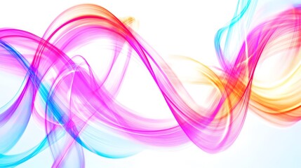 Neon Light Trails: Bright neon light trails curving and weaving through the frame, creating abstract shapes on a white background.
