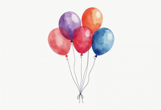 Illustration of isolated watercolor colorful balloons on white background