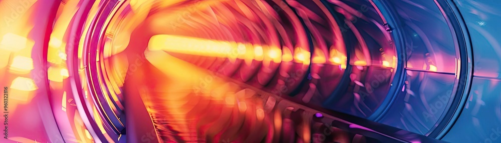 Poster a vibrant tunnel of light showcasing dynamic colors and patterns, perfect for backgrounds and abstra