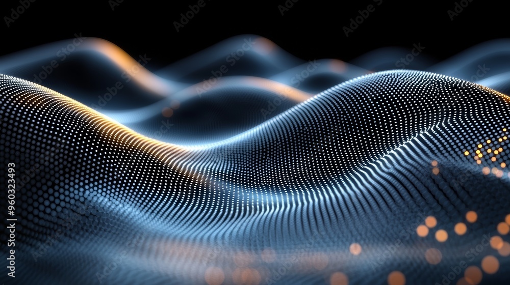 Poster digital waves of colorful light creating a mesmerizing abstract pattern in a dark environment