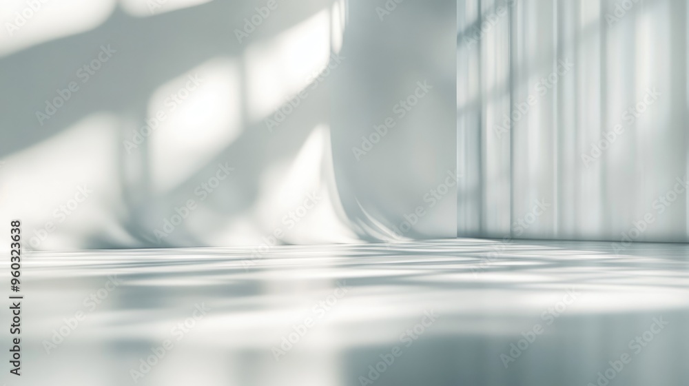 Poster White wall with abstract light reflections, creating a soft and dynamic background for presentations.