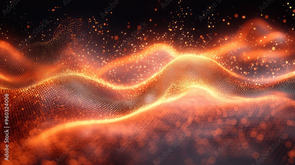 Aufkleber abstract representation of dynamic waves with glowing particles in a dark background creating an ene