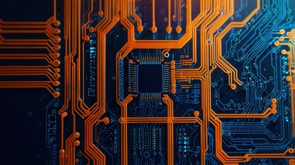 Orange, blue technology background/Orange and blue technology background circuit board and code