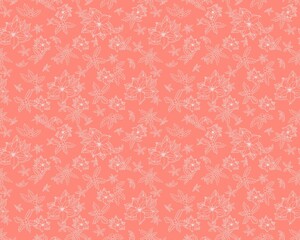 Floral background seamless pattern Christmas symbol elements contour white line art sketch drawing holly poinsettia hand drawn pink red background