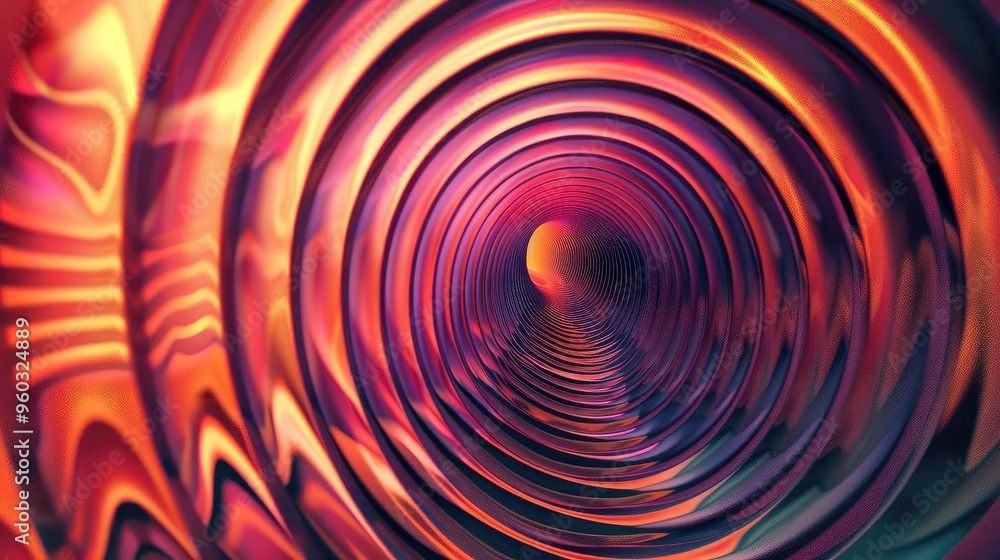 Poster an abstract visual of vibrant colors swirling in a hypnotic tunnel, creating a surreal and immersive
