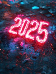 2025 written with neon style font