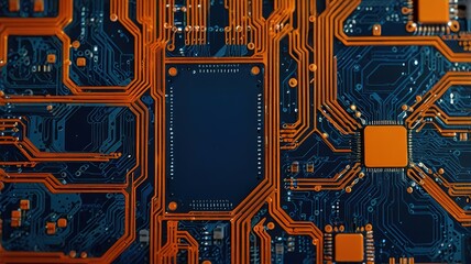 Orange, blue technology background/Orange and blue technology background circuit board and code