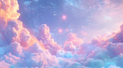 Pastel Pink Clouds and Stars.
