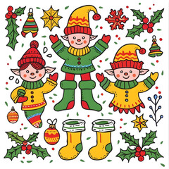 Naklejka premium New Year and Christmas card, graphic advertising backgrounds in a doodle 2D illustrator style.