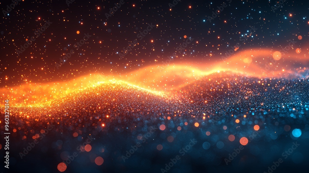 Poster colorful swirling lights and particles create a dynamic abstract background resembling cosmic waves 