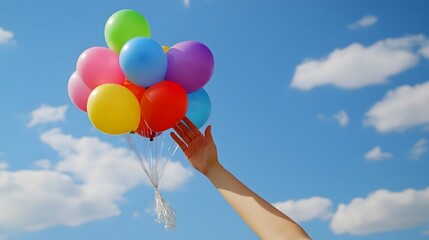 Hand Releasing Balloons: A hand releasing a bunch of colorful balloons into the sky, symbolizing freedom and celebration. 
