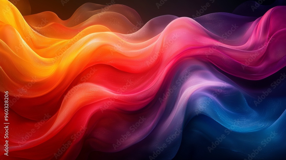 Poster colorful abstract waves creating a dynamic flow of warm and cool hues in a mesmerizing digital backg