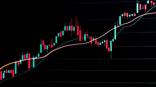 A daily stock chart showing a death cross, where the 50-day moving average falls below the 200-day moving average