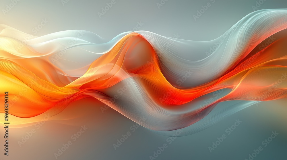 Poster flowing patterns of orange and gray create a dynamic visual display in a serene abstract composition