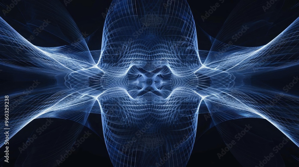Poster abstract blue wave pattern showcasing intricate lines and shapes, perfect for tech or modern design 