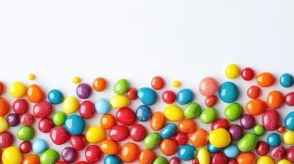 Fototapeta premium Colorful candy scattered on white. Use as a background for food or sweets products.