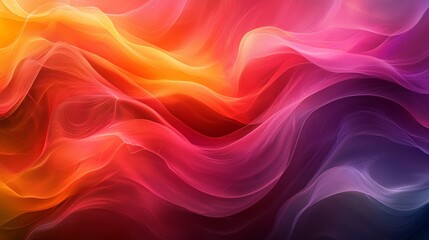 Obraz premium Żywy, abstrakcyjny wir kolorowych fal prezentujących odcienie czerwieni, pomarańczu, różu i fioletu, płynnie łączące się ze sobą w zmierzchu