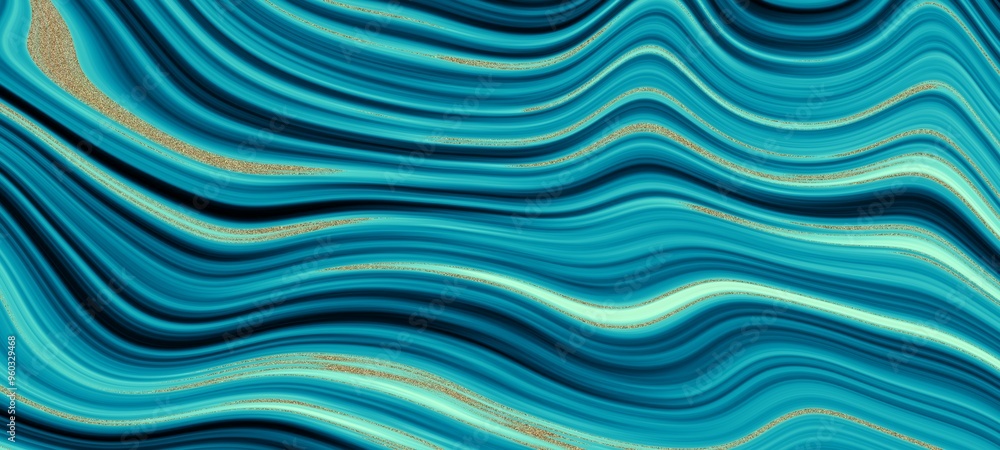 Poster Marble ink colorful. Blue teal marble pattern texture abstract background. can be used for background or wallpaper