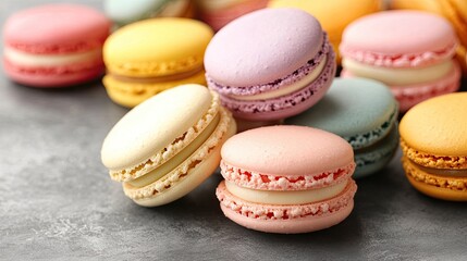 Obraz premium A selection of colorful macarons. Perfect for a bakery website or a blog post about French pastries.