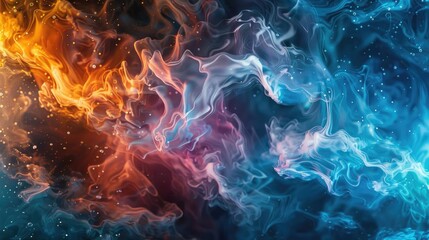 Colorful abstract smoke swirls create a mesmerizing blend, perfect for backgrounds or artistic projects.
