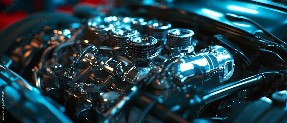 Poster photographic capture showcasing the intricate engine performance upgrades that are popular within th