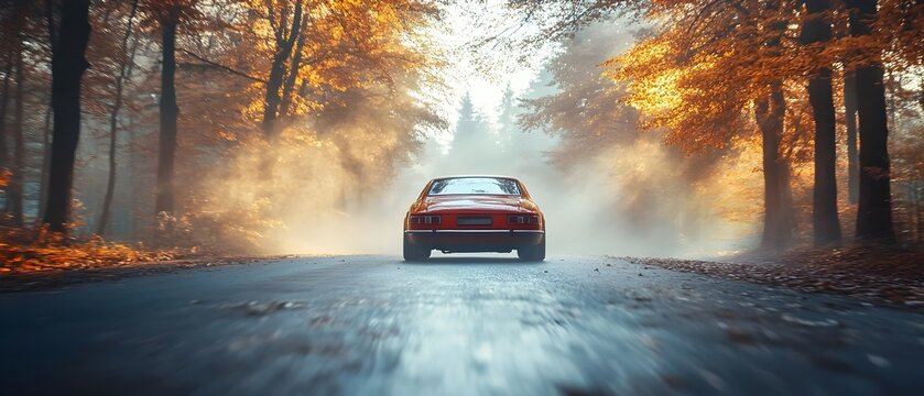 Driving skills that embody the spirit of touge racing culture on a scenic autumn forest road with motion blur and leaves