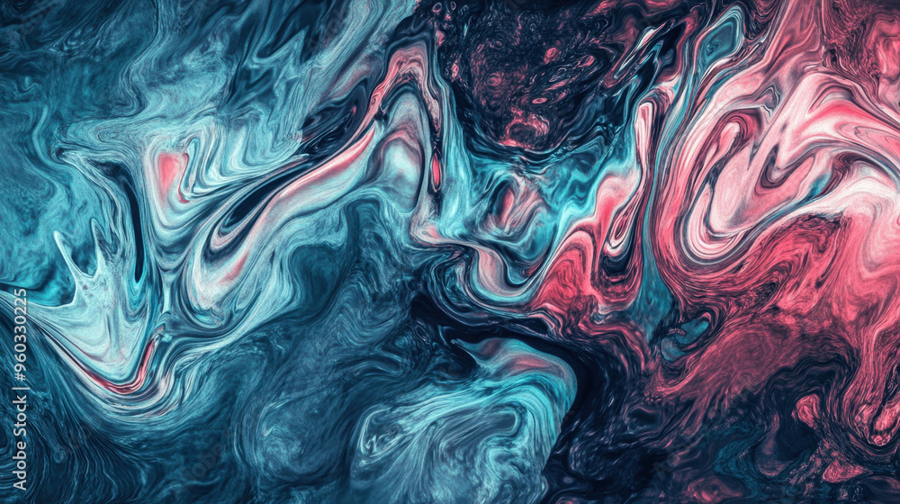 Wall mural abstract swirling patterns in vibrant blue and pink colors, creating a dynamic visual effect.