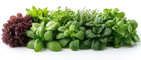 Obraz premium Assortment of Fresh Green Herbs and Red Lettuce
