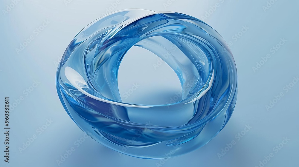 Poster translucent liquid ring shape rotating in abstract space fluid dynamics simulation 3d rendering
