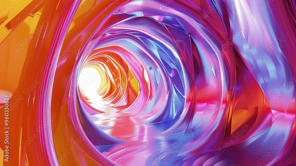 Poster a vibrant abstract tunnel showcasing a blend of colors and light, creating a mesmerizing visual expe