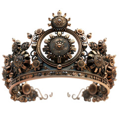 A unique steampunk crown adorned with intricate gears and metallic elements, perfect for creative costumes and themed events.