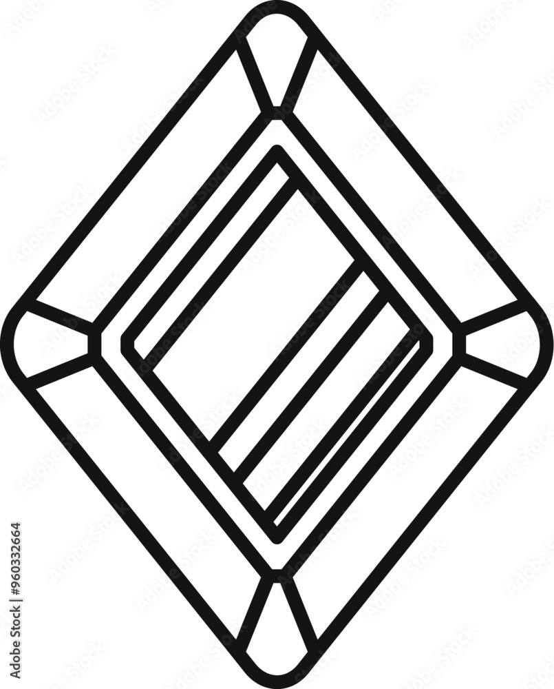 Poster diamond cut shape with a bold outline reflecting light from an unknown source