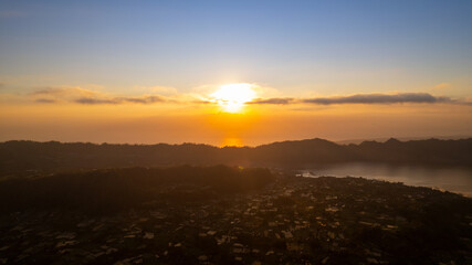 Stunning sunrise as seen from the famous volcano, Batur Mountain in Bali, Indonesia